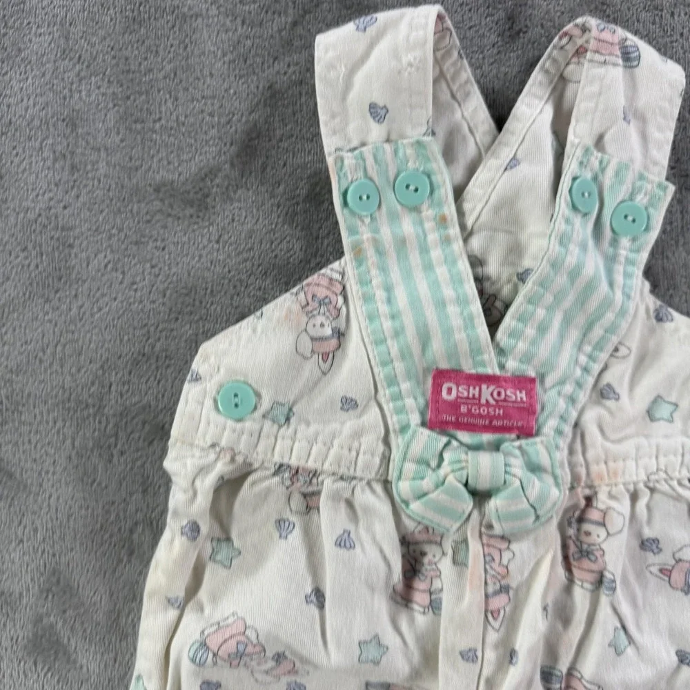Vintage OshKosh‎ B'gosh Overall Girls 0-3 Months White Bunny Easter Vestbak